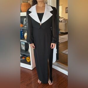 Emma Somerset Black Dress with White Collared Jacket - size 8  - Vintage